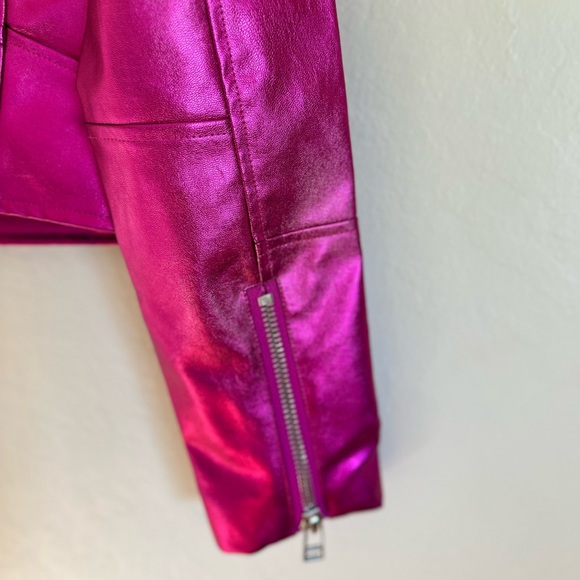7 For All Mankind NWT Faux Leather Metallic Pink Jacket, size XS - Picture 5 of 9